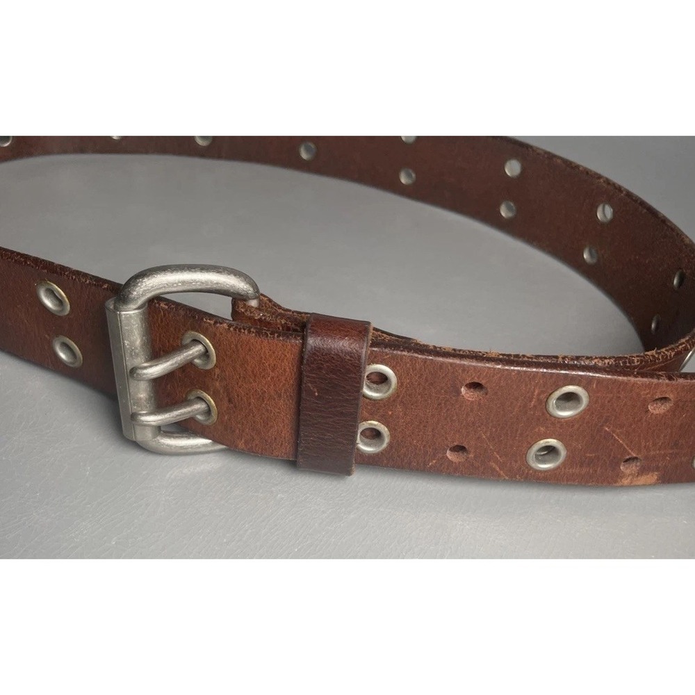 Aeropostale Studded Brown Leather Double Prong 9916 Belt Size L - Picture 9 of 13